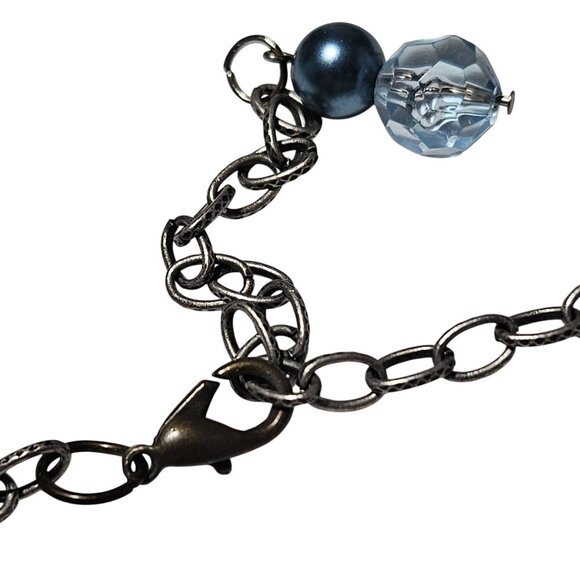 Vintage Beaded Multi Layer Necklace Blue Beads Chain Accents Fashion Jewelry - Picture 4 of 6